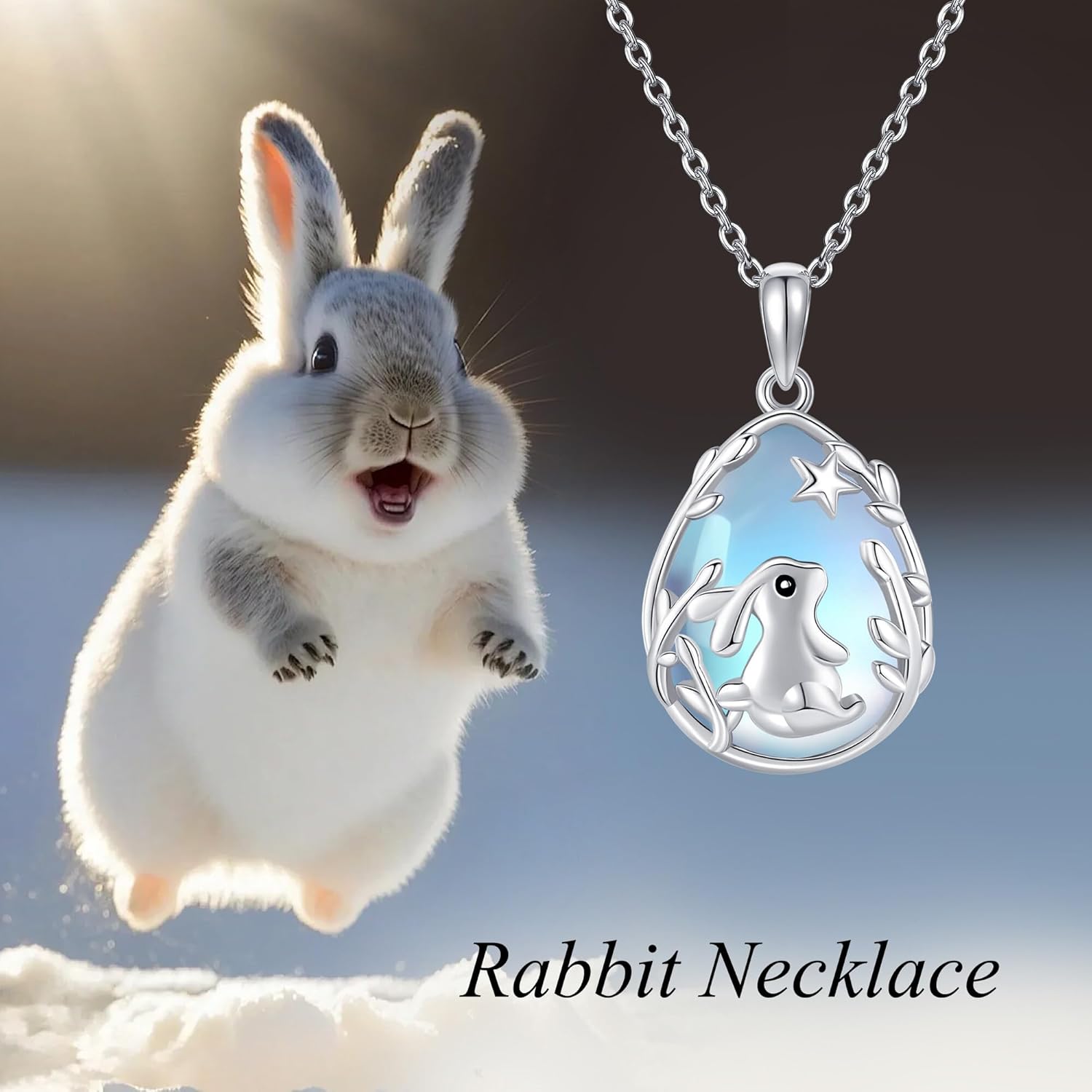 Bunny Necklace 925 Sterling Silver Rabbit Necklace Moonstone Bunny Pendant Easter Jewelry Gifts for Women - Image 6