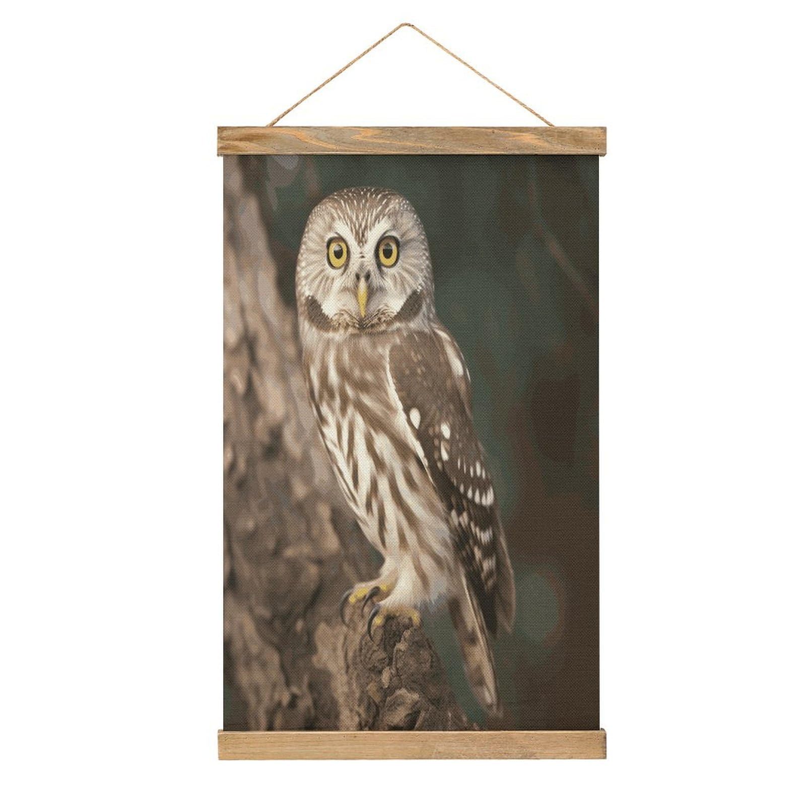 JTREHY Wildlife Animal Owl Linen Hanging Painting Vintage Poster Wall Art Prints Personality Style Wall Hanging Poster for Living Room Office Bedroom Decor Frame 13.2 X 20.47 Inch