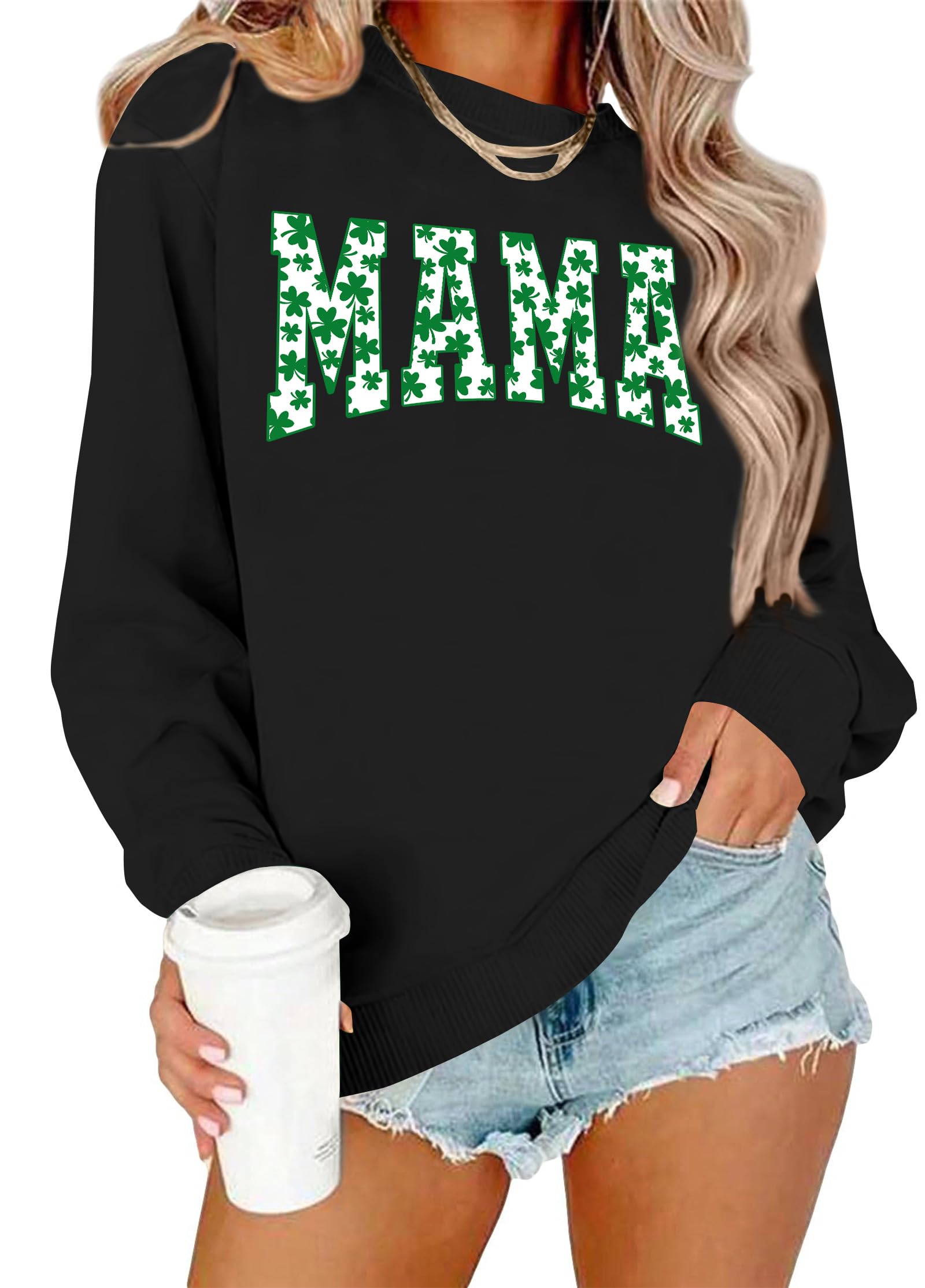St Patricks Day Sweatshirt Women Lucky Shamrock Shirt Embroidered Striped Holiday Long Sleeve Pullover Tops-image-36