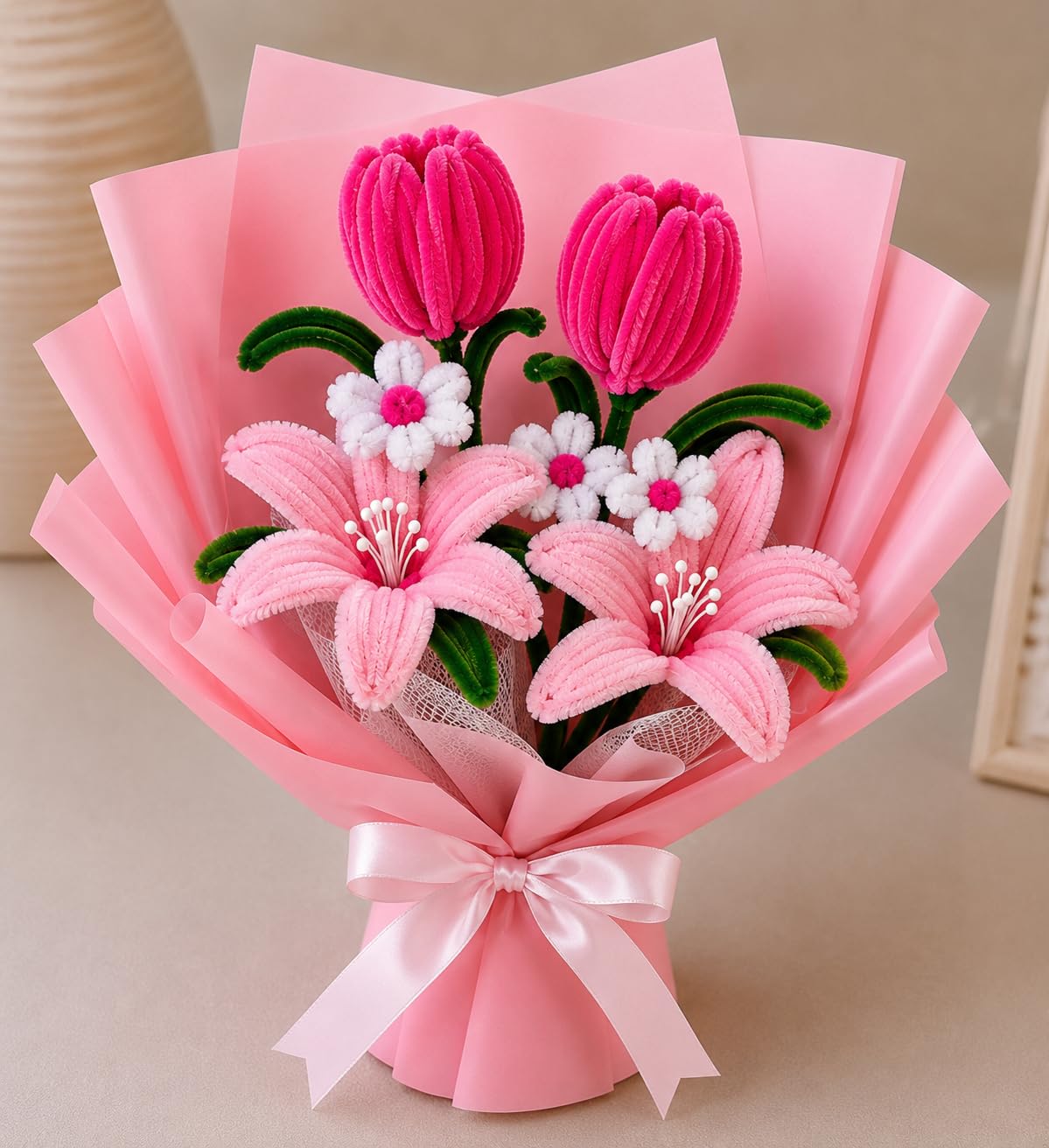 Vayrit DIY Flower Bouquet Making Kit | Pipe Cleaner Craft Kit for Kids, Teens & Adults | Make Handmade Lily & Tulip Bouquet | Complete DIY Art & Craft Gift Set-image-22