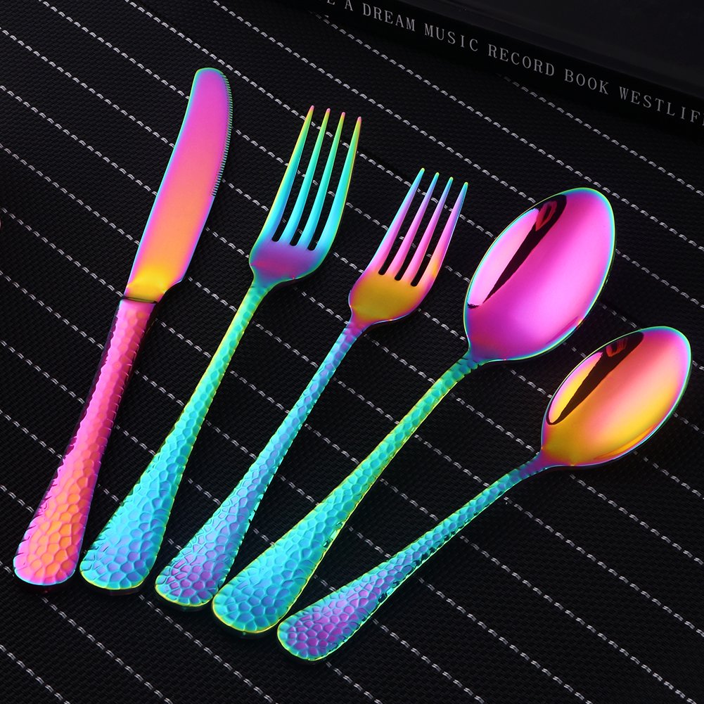 Rainbow - Juego de cubiertos de acero inoxidable (20 piezas)