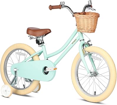 Petimini Girls Bike with Basket for 2-12 Years Old Kids, 12 14 16 18 20 Inch Bicycle with Bell Training Wheels Basket, Multiple Colors