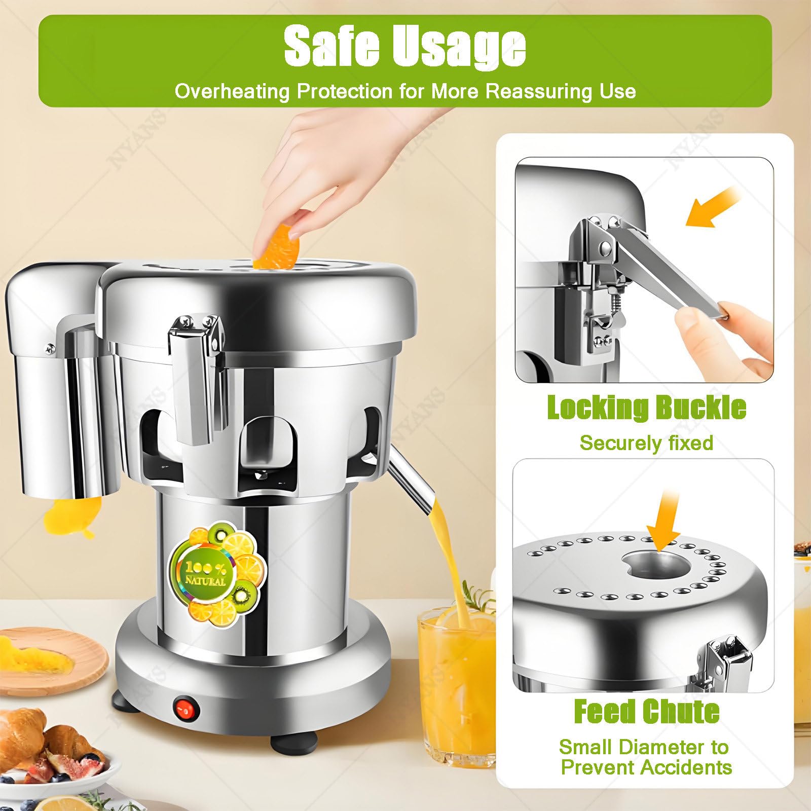 Extractor de jugo comercial con fundición de aluminio y diseño centrífugo de acero inoxidable para frutas y verduras, grado industrial