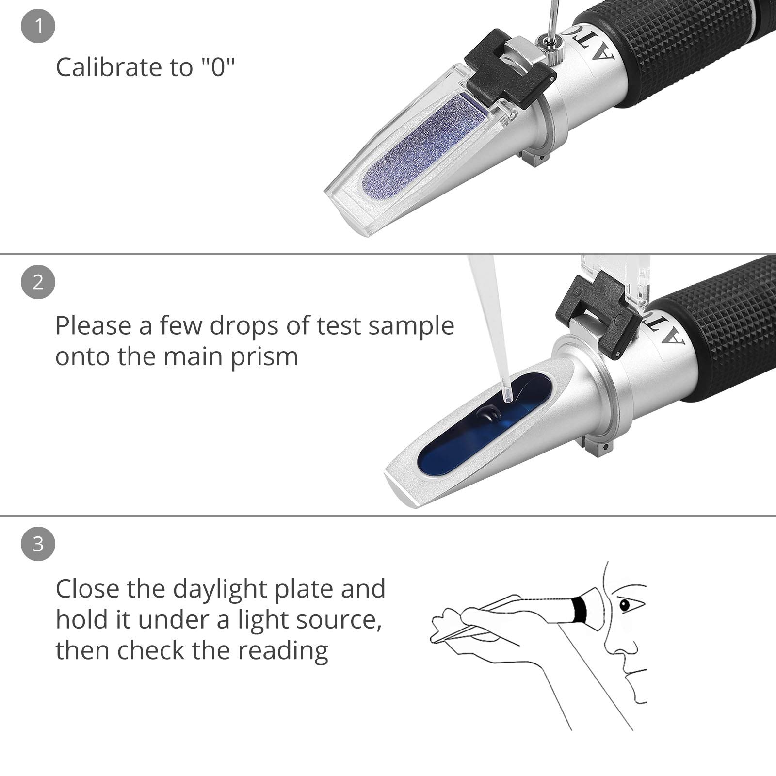 Proster Refractómetro Brix 0-40% y 0-25% Alcohol Refractómetro Digital para Vino Medir el Contenido de Azúcar para Fruta UVA y Grado de Alcohol de Vino Cerveza Refractómetro Portatil con ATC - 5