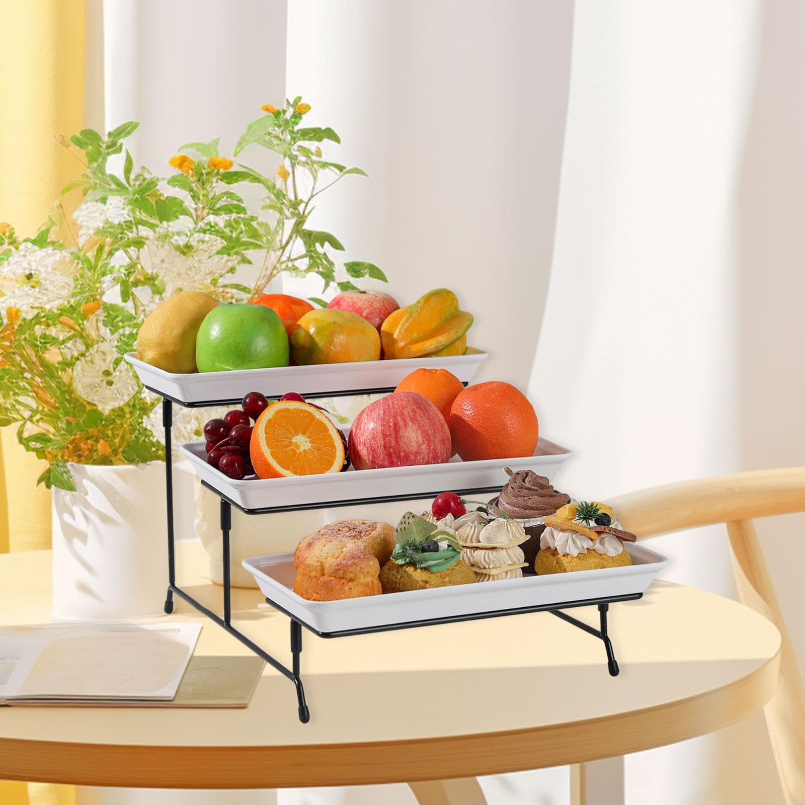 Sharplace Cupcake Soporte para Pasteles Bandeja de Niveles Organizador de Fruta Y Dulces Exhibidor Decorativo Reutilizable Estructura Sólida Material de, Negro, Individual