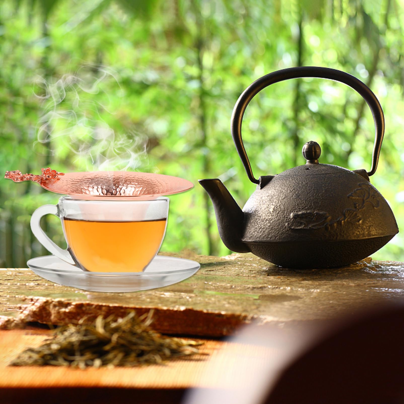 OUNONA 3piezas Colador De Té De Cobre Chic Para Infusiones De Sueltas Filtrador De Té Resistente y Reutilizable Diseño De Flor De Ciruelo y Decoración Del Hogar