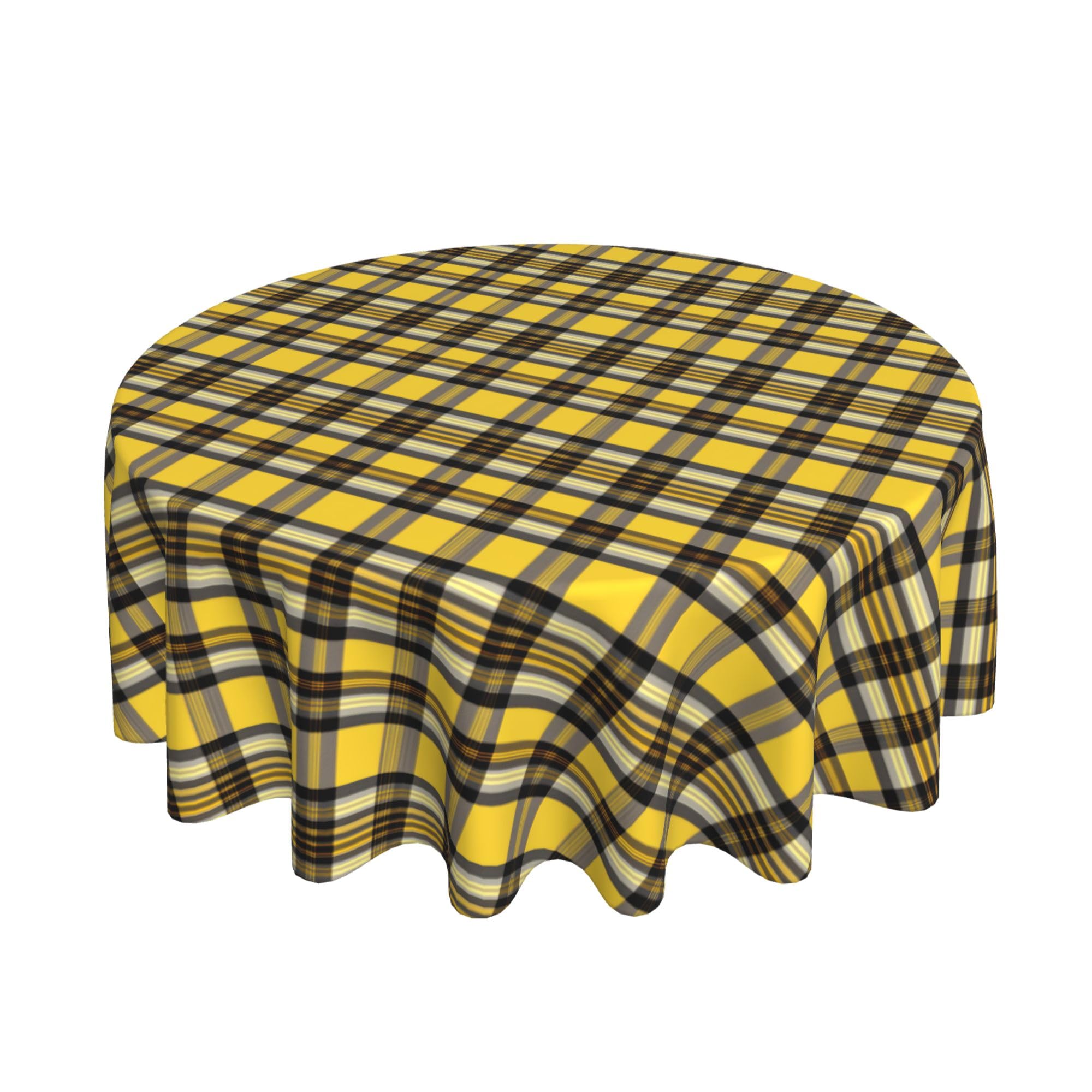 Round Tablecloth 60 Inch, Black Yellow Scottish Plaid Round Tablecloth Stain and Wrinkle Resistant Tabletop Covers Table Top Tablecloth for Kitchen Dinning Tabletop Outdoor