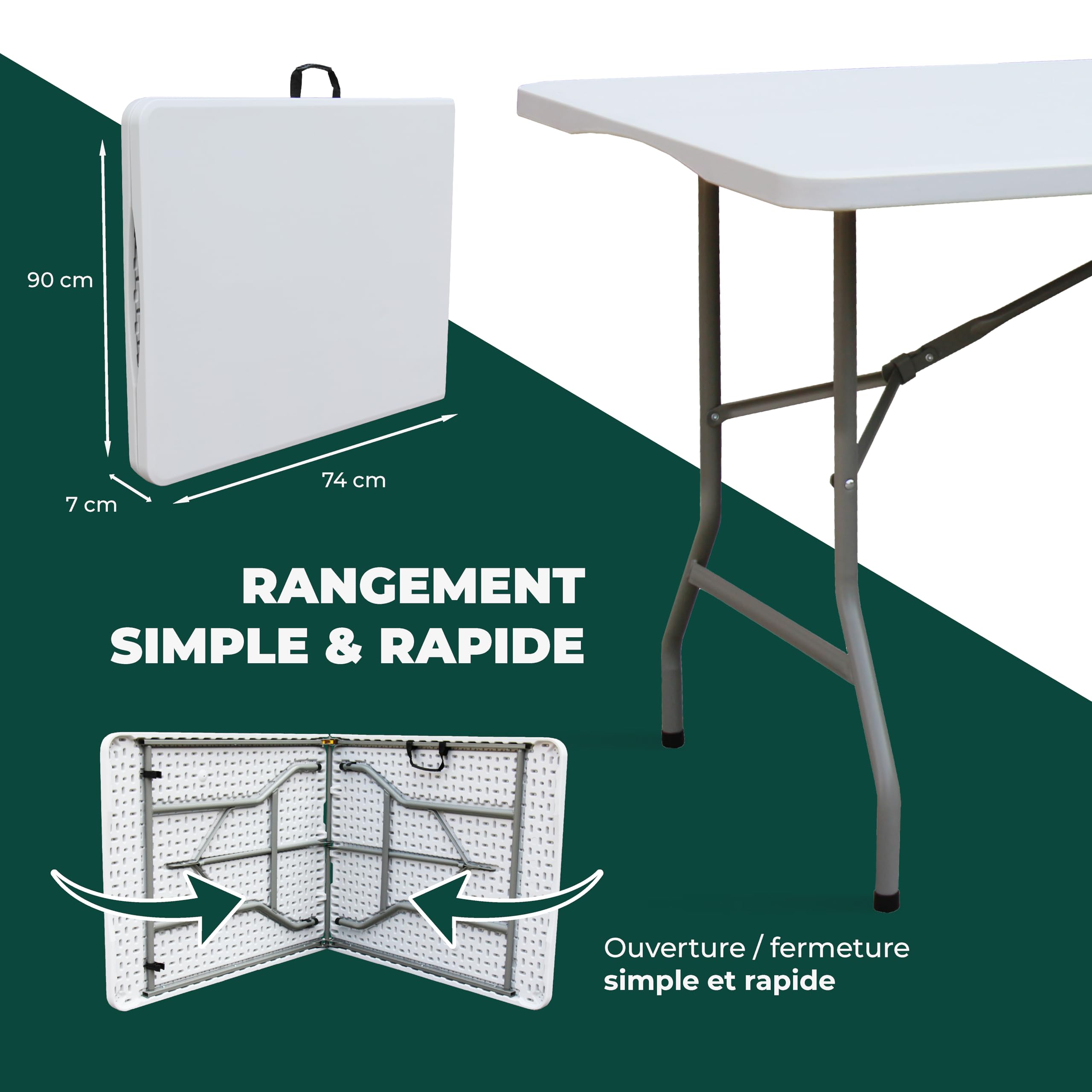 KAMBERG® - Table Pliante 180 x 74 x 74 cm - Rectangulaire Blanche 6/8 Personnes - Table de Jardin - Table de Camping