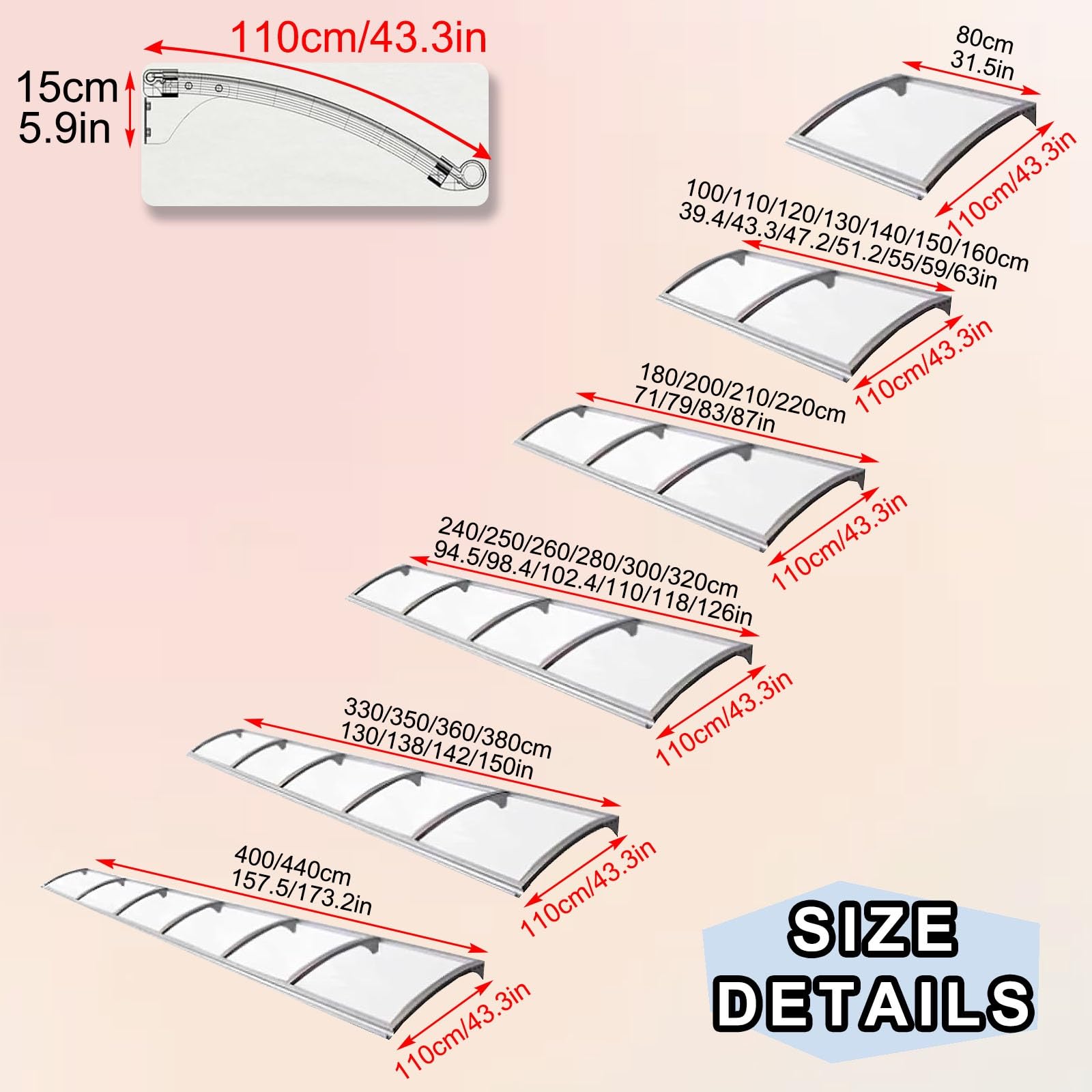 Ochrona przed promieniowaniem UV, aluminiowy zadaszenie do drzwi i okien – zewnętrzna markiza przeciwsłoneczna (110 x 140 cm / 43.3x55in) – odporny na warunki atmosferyczne pokrowiec do patio i ogrodu
