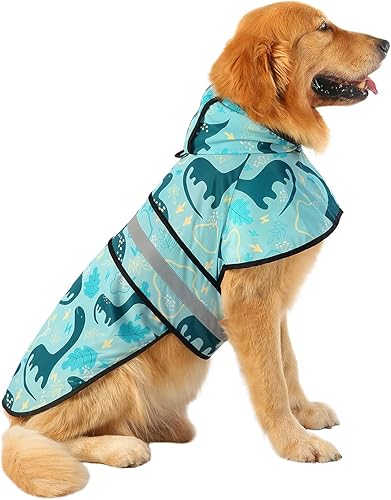 HDE - Impermeable protector con capucha para perros y cachorros, tallas de la S a la XL (diseño de dinosaurios, talla XL)