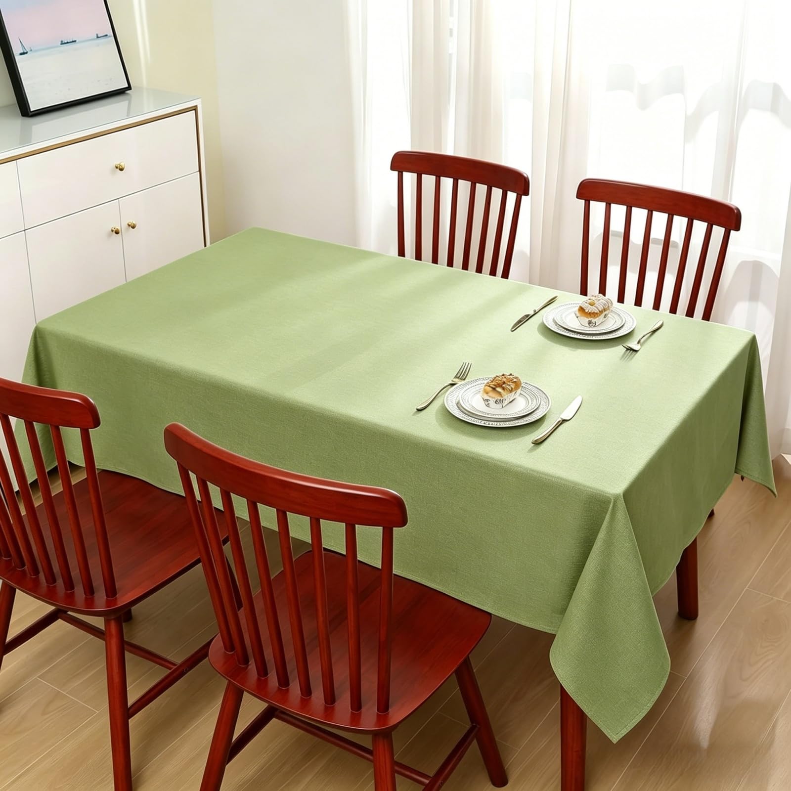 LIHUANE Rectangle Tablecloth 120 x 150 cm Wipe Clean Rectangular Solid Colour Cover Fabric Washable for Garden Dining, Summer, Wedding, Camping, Green