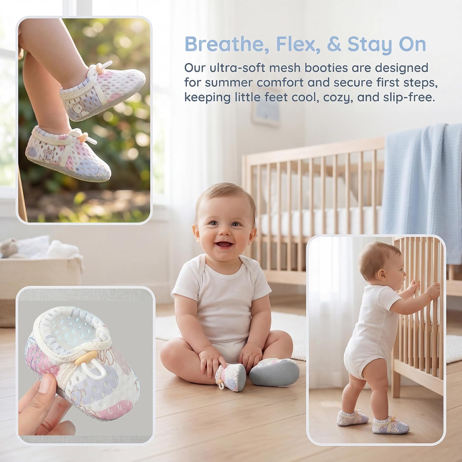 Baby Booties Toddler Cozy First Walking Boots Stay-on Soft Cozy Cotton Non-Slip Gripper Crib Shoes for Infants Boys Girls