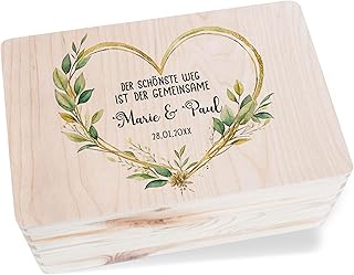 Holzkiste Erinnerungsbox - Holzbox Der schönste Weg ist der gemeinsame mit Name Datum I Persönliche Geschenke zur Hochzeit I Hochzeitsgeschenk Brautpaar Geschenkbox - 30 x 20 x 14 - Holz