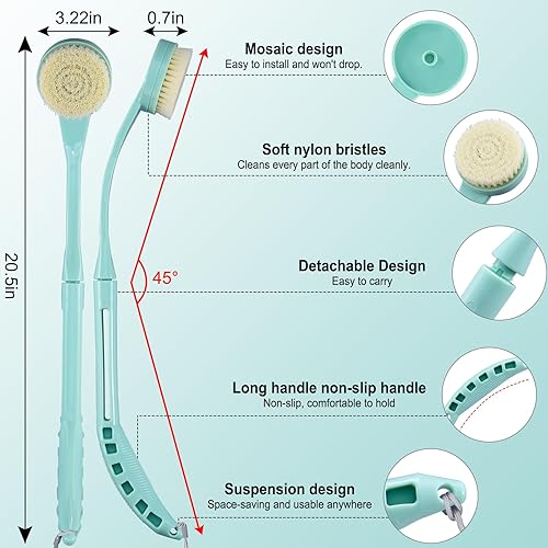 Miniatura 2 de Cepillo de espalda de mango largo para ducha, cepillo de baño de espalda de 20.5 pulgadas para ducha, exfoliante y salud mejorada de la piel para