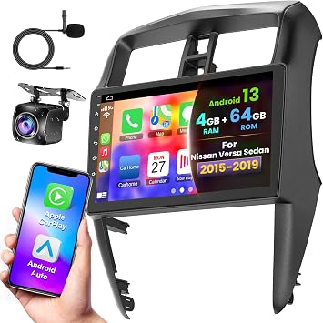 Car Radio for Nissan Versa Sedan Radio 2015-2019 Android 13 Car Stereo | 10.1" 1080P Split Touchscreen Wireless Carplay Android Auto Bluetooth GPS Navigation FM Rear View Camera,4G+64G