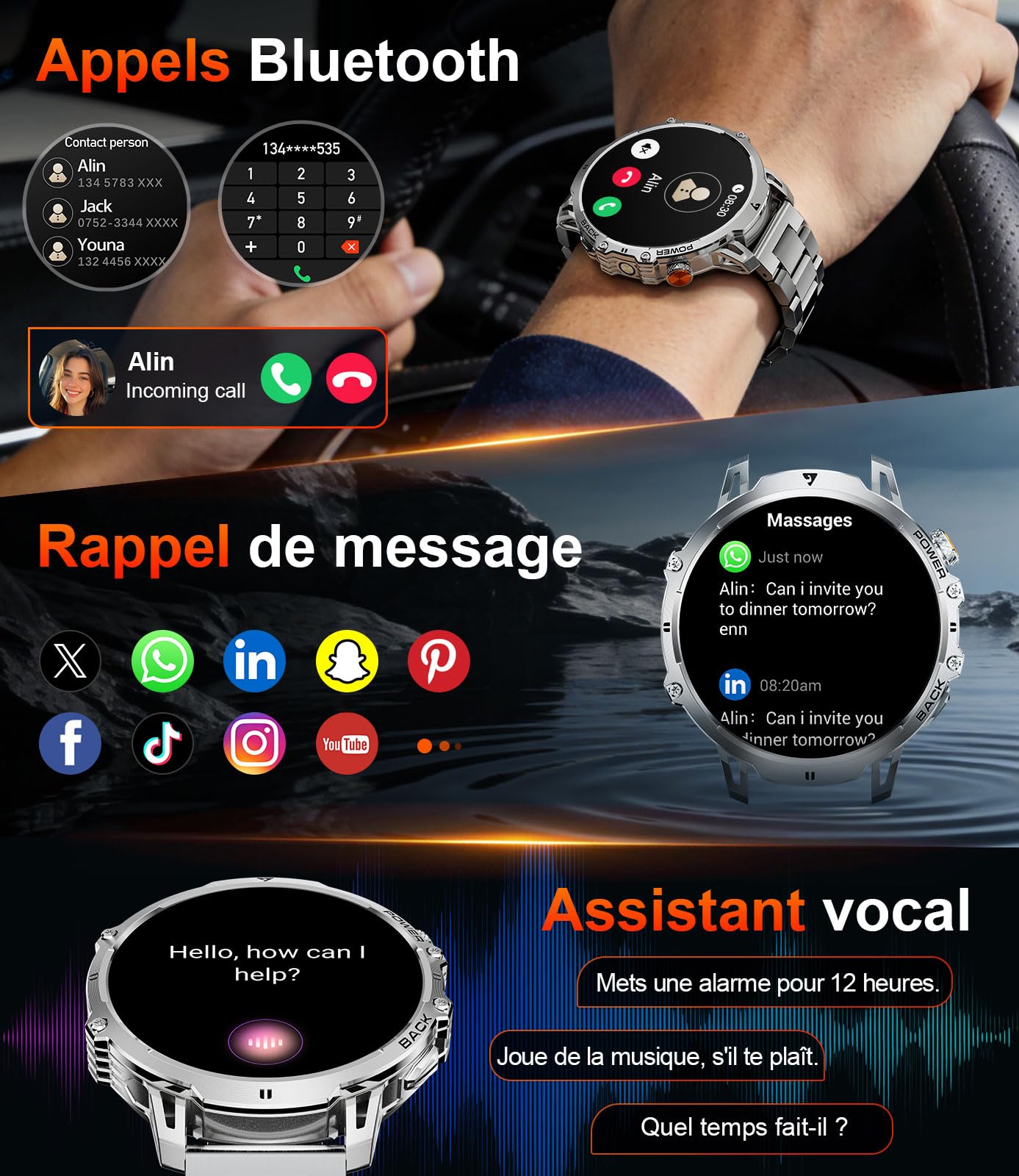2026 Orologio da uomo da 1000 mAh/1.85" HD Display,IP68 Impermeabile Smartwatch con LED Lampa/130+ Modalità Sport,Fitness Tracker con monitor di frequenza cardiaca,SpO2,Sonno per Android iOS,Argento