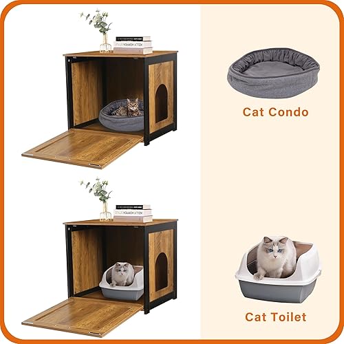 Miniatura 7 de DWANTON Caja de arena para gatos oculta, caja de arena para gatos, entrada reversible que puede estar en el lado izquierdo o derecho, gabinete de