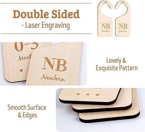 Miniatura 2 de HOUÍSM Separadores de madera para armario de bebé, paquete de 7 unidades, organizadores de ropa de bebé, decoración del hogar, guardería, grueso y