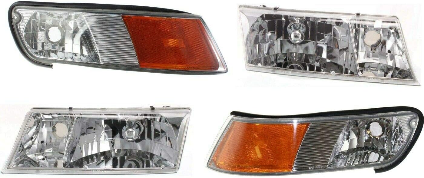 2pcs Headlight Left Right Side Plastic Lens Corner Light Clear & Amber Corner Light Clear Headlight Lens Headlights & Corner Parking Lights Kit for Mercury Grand Marquis GS/LS 1998-2002 WEF1036
