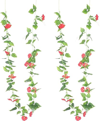 Homoyoyo 2 piezas de valla de vides falsas al aire libre, decoración de seda matutina, flores de pared para el hogar, escalera, trompeta verde para