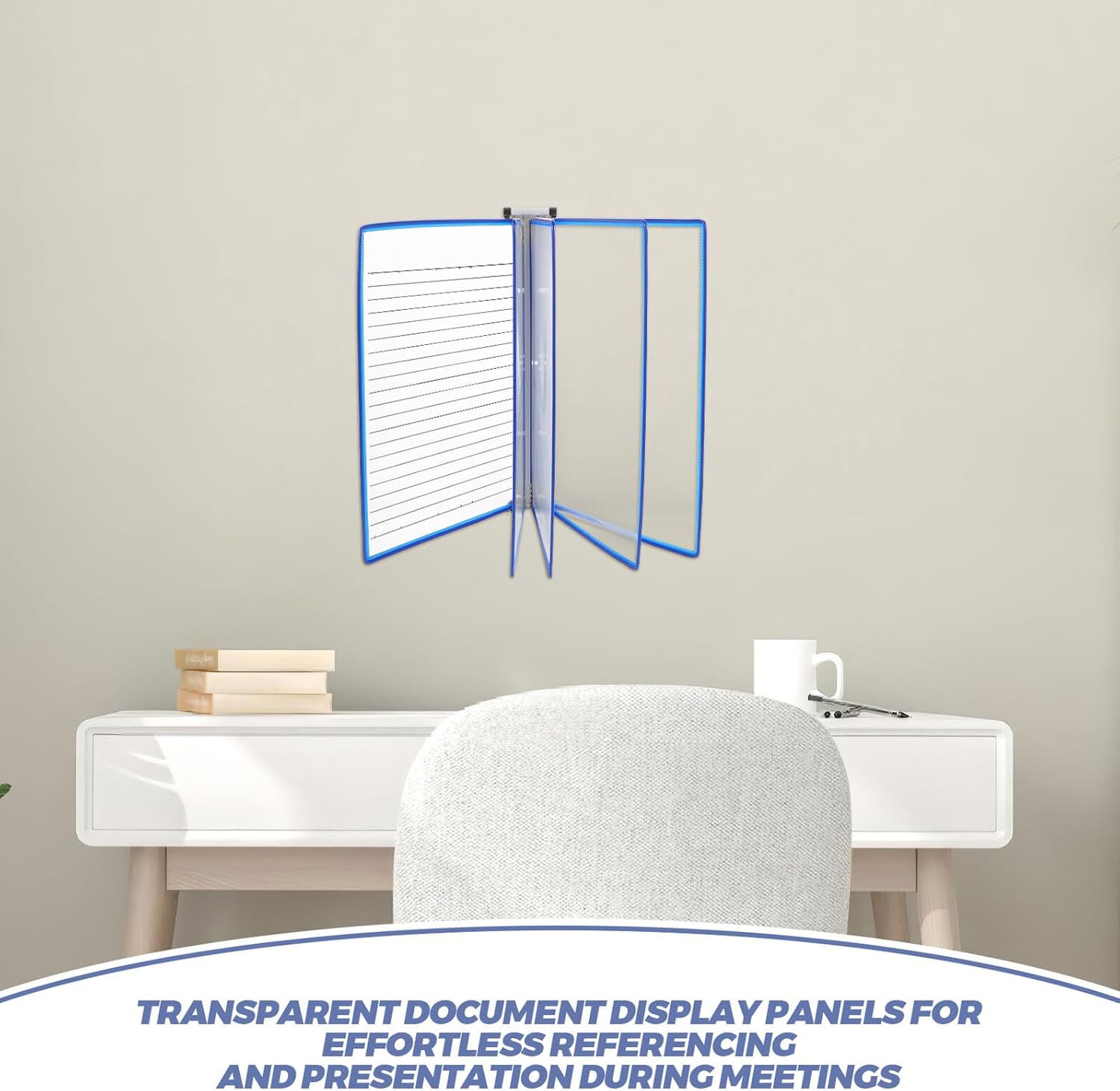 SUPVOX Wall Mounted Document Display Rack A4 5-panel Blue Reference Organizer with Easy-access Wall-mount File Holder for Office and School Document Management