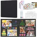 Scrapbook Photo Album, DIY 8 x 8 Inch Hardcover Kraft Blank Paper scrapbooking supplies, 40 Pages with 6 Metal Pens Memory scrap Book for Anniversary Family Wedding (Brown, 8 Inch 40 Pages)