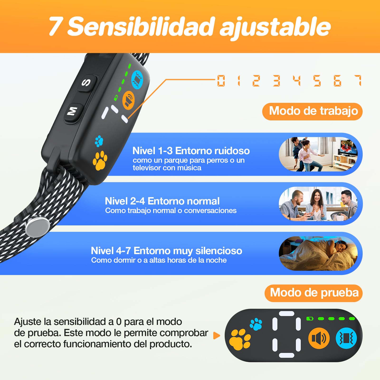 Collar Antiladridos para Perros - Collar Adiestramiento con 7 Niveles de Sensibilidad Ajustables, Recargable 3 Modos de Eficiente, Impermeable IP67 Cuello Perros Pequeños y Grandes (Negro)