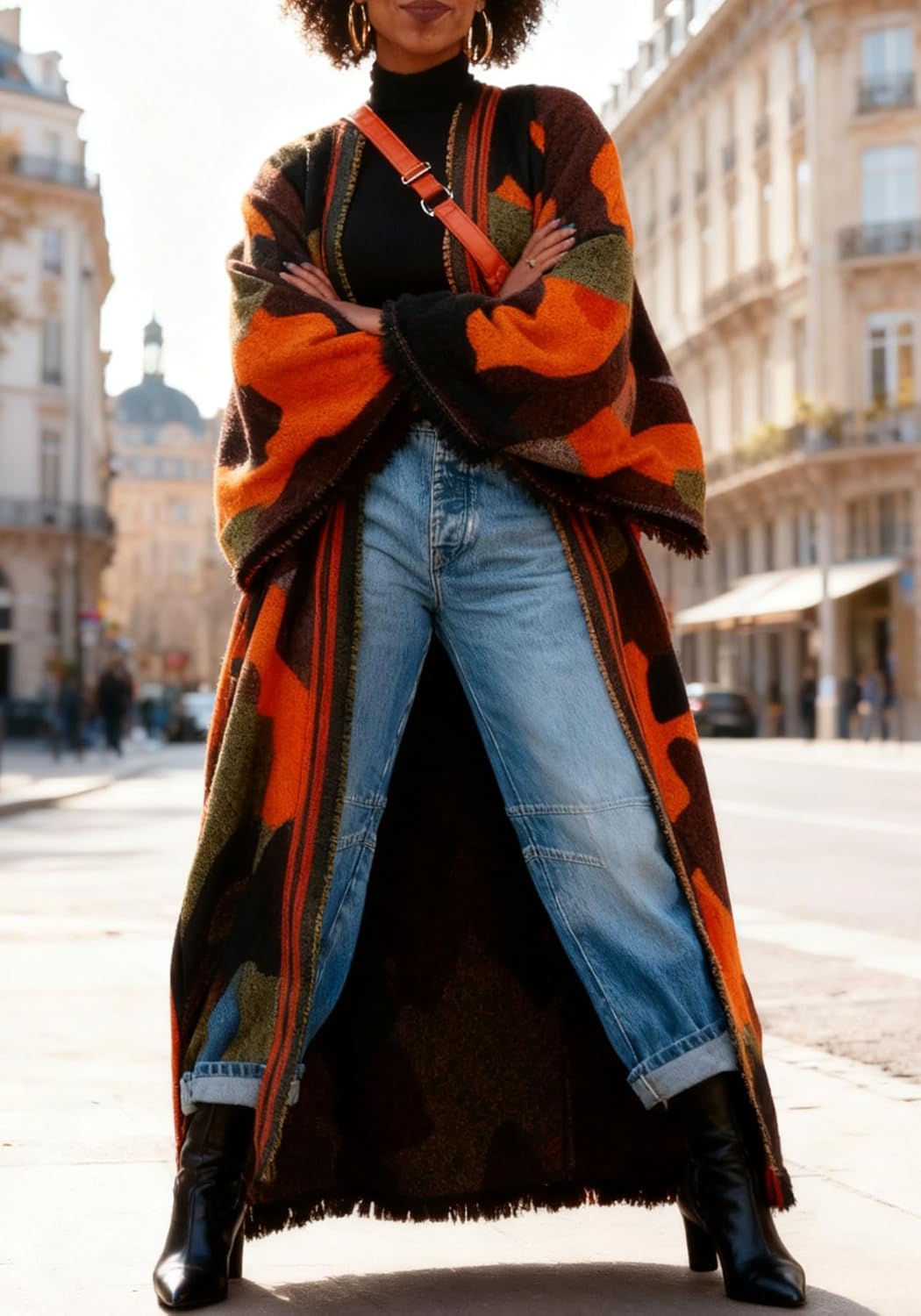 Unybwonn Women Long Cardigans Color Block Open Front Knit Sweater Cover up Maxi Dress Boho Long Sleeve Raw Hem Cardigan - Image 4