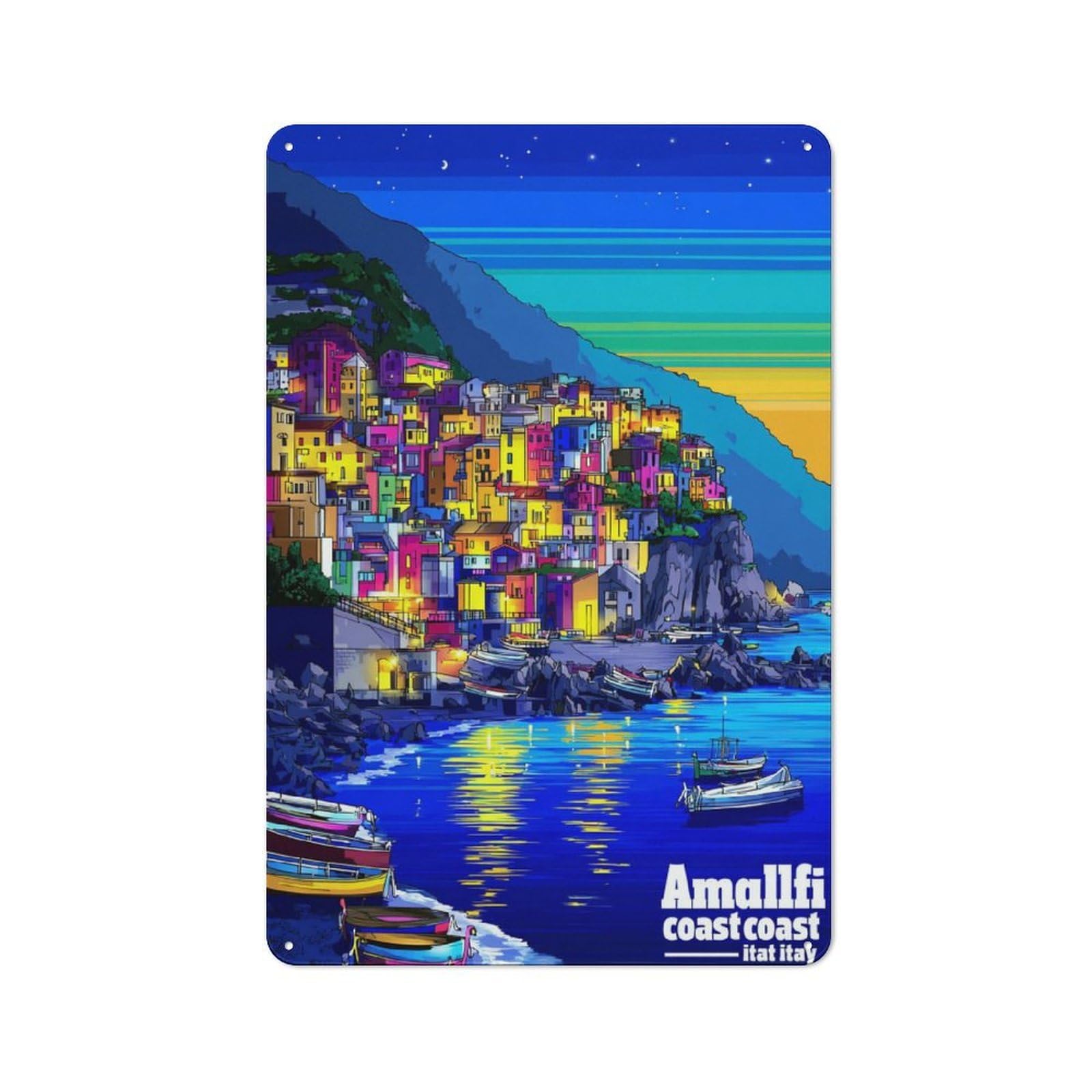 Junmoney Amalfi Coast Dreamscape Metal Sign 30X20cm, Vintage Bar Wall Plaque For Diner, Restaurant, Shed Or Kitchen