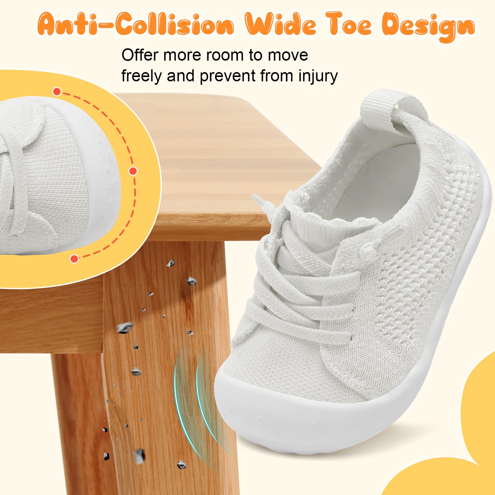 JIASUQI Infant First Walkers Shoes for Baby Sneaker Barefoot Shoes for Toddler Boys Girls White 6-12 Months