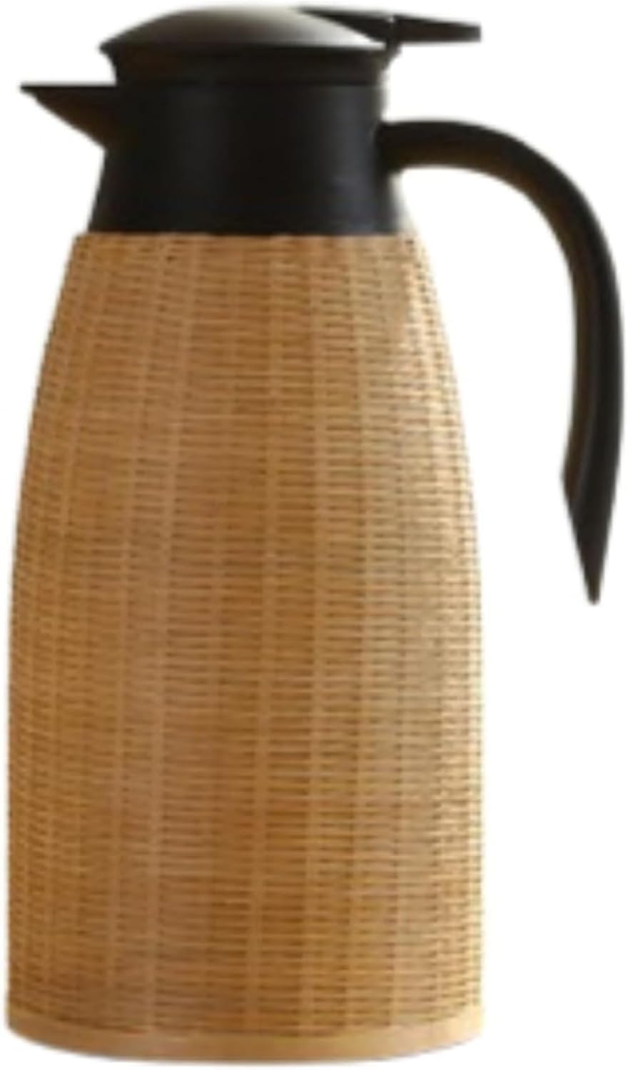 【竹編みステンレス製】2000ml 卓上保温ポット 真空断熱 保温保冷両用 家庭・業務用 携帯可能な魔法瓶 (B)