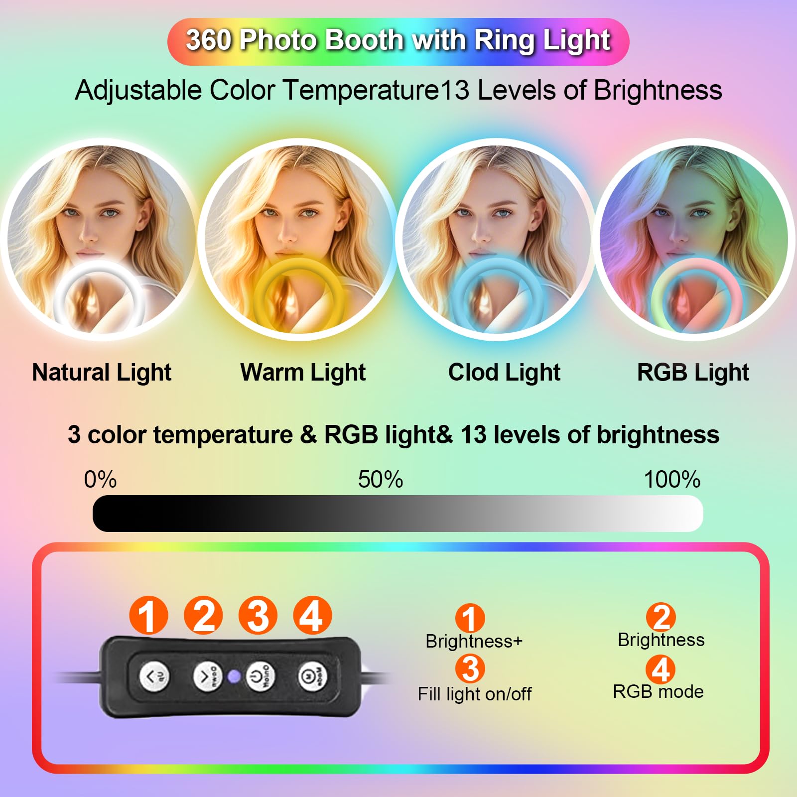 Máquina de Fotomatón 360, con Control de Aplicación Y Control Remoto, Estudio de Iluminación Circular RGB, Logotipo Personalizado Gratuito, 360 Video Camera Booth, con Caja de Vuelo (100 Cm)