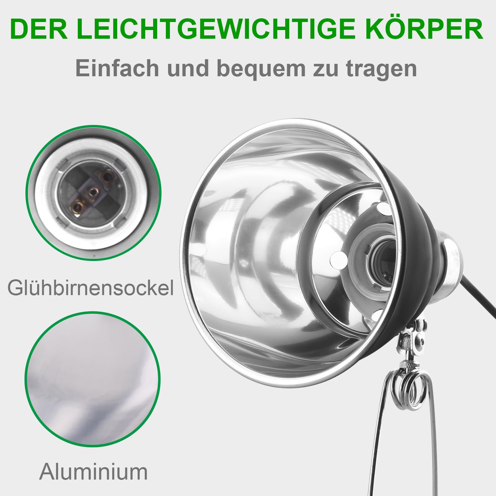 DERNORD Wärmelampe Terrarium Klemmlampe E27-14 CM Reflektor Reptilien Lampe für Schildkröten Bartagame Gecko Schlangen Terrarium Wärmelampe Tiere Steckdose