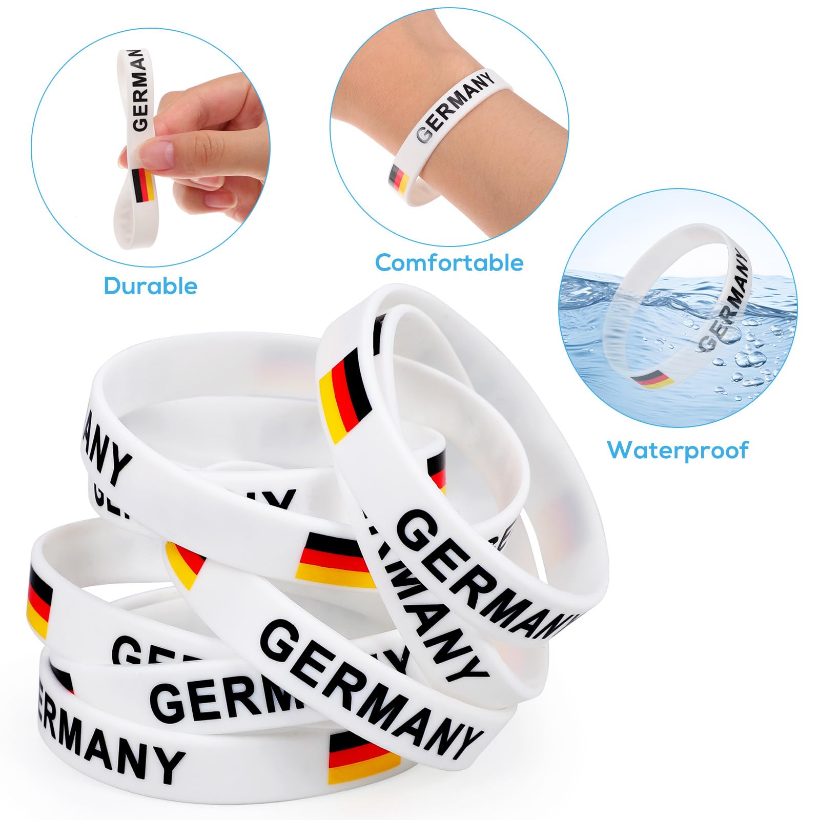 BESPORTBLE Lot de 10 bracelets en silicone Allemagne - Bracelets de sport robustes en caoutchouc