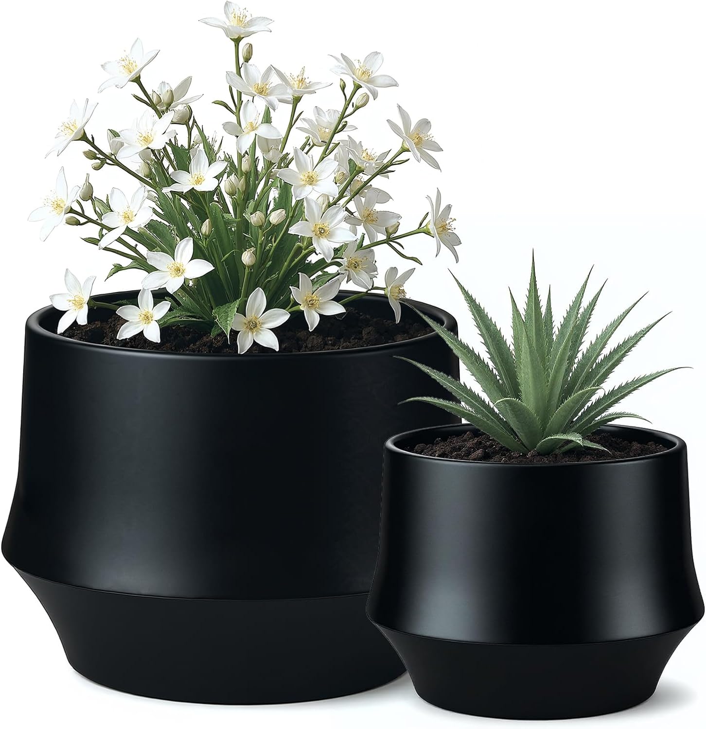 OXART Ceramic Planters, 10 + 12 Inch Plant Set, Durable & Stylish Large Plant Pot for Plants with Drainage Hole, Plant Pots for Indoor Plants, Outdoor Flower Pots, No Trays, White