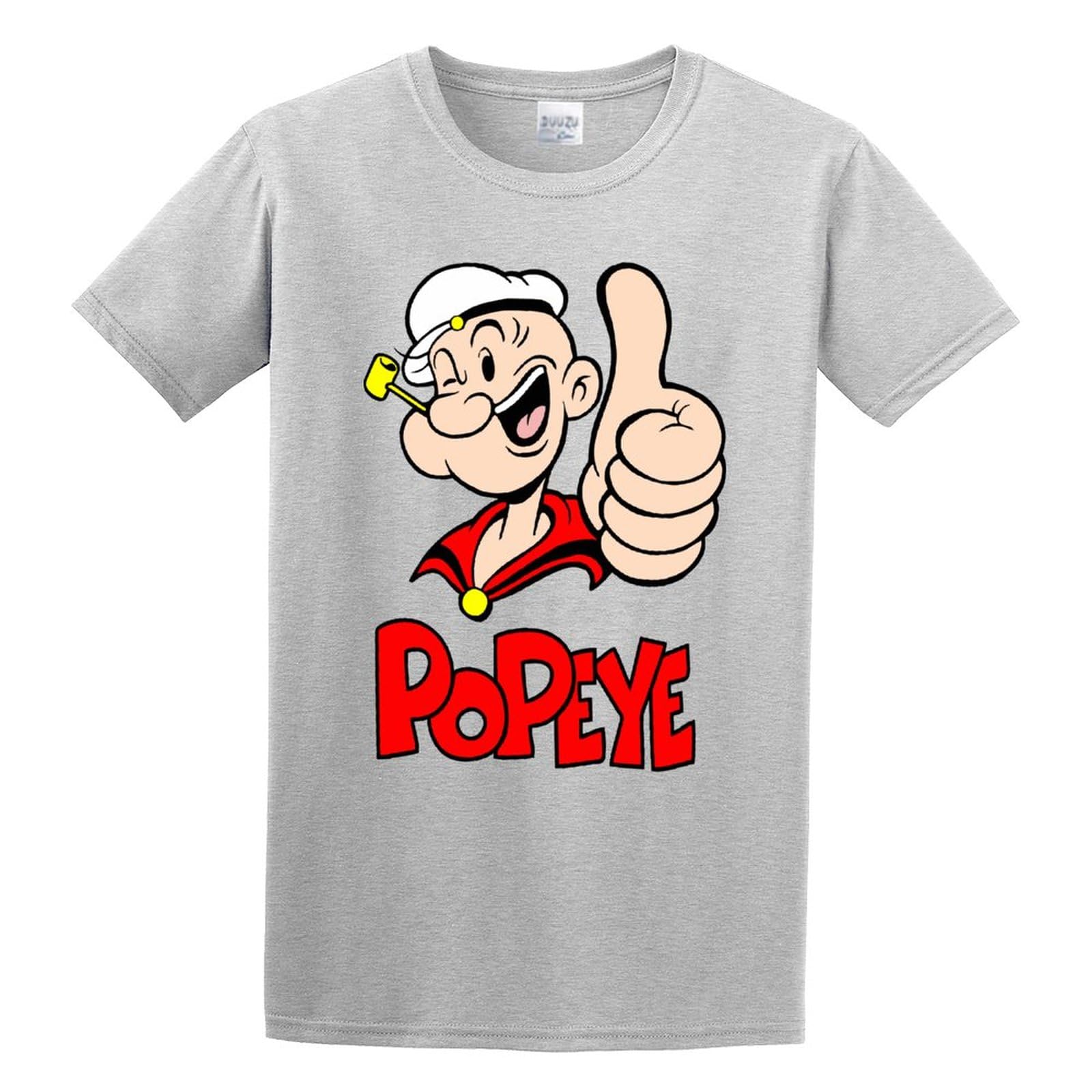 Popeye The Sailor Man LogoVintage T Shirt Short Sleeve Funny Top Grey M