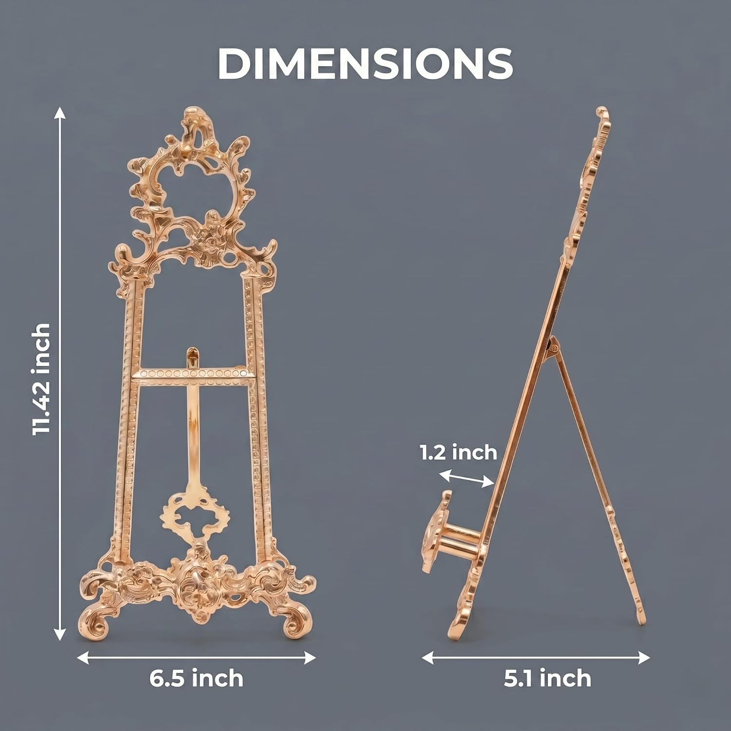 Foldable Rustic Display Easel fits Kitchen Counter & Wedding Table Decor; Holds Cookbooks, Tablets, Decorative Plates and Photo Frames, Durable Anti-Rust Zinc Alloy Book Display Holder