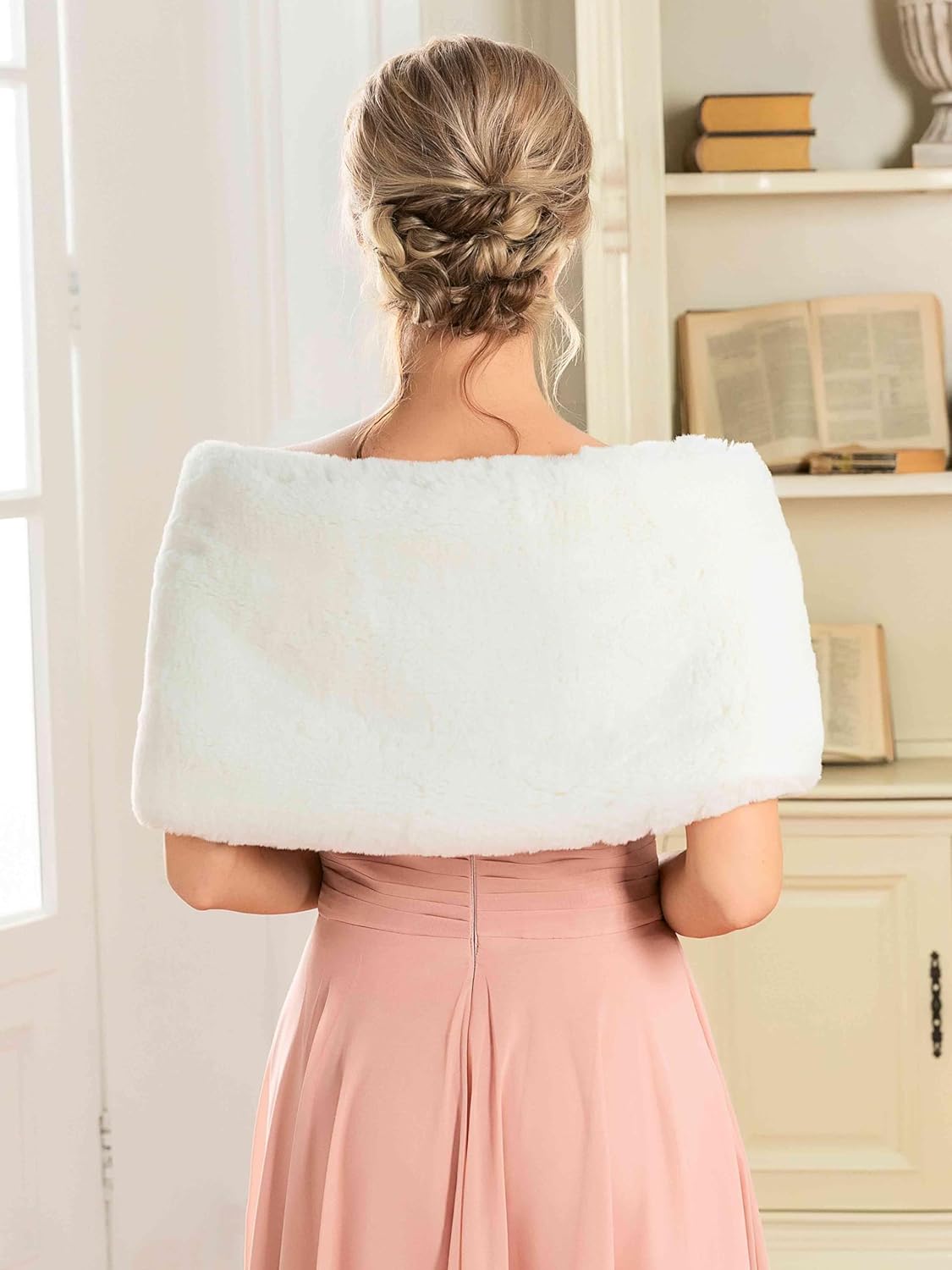 TWINKLEDE White Faux Fur Shawl Stole Scarfs Wedding Winter Fur Shawls and Wraps for Bridal (US, 2-12) - Image 6