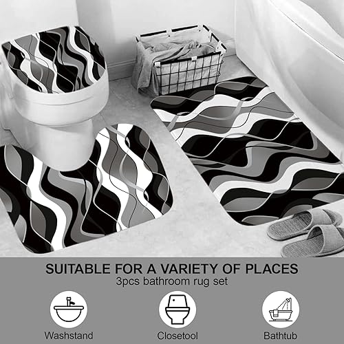 Miniatura 11 de Juego de 4 cortinas de ducha turquesa con alfombras antideslizantes, cubierta para tapa de inodoro y tapete de baño, juego de decoración de baño