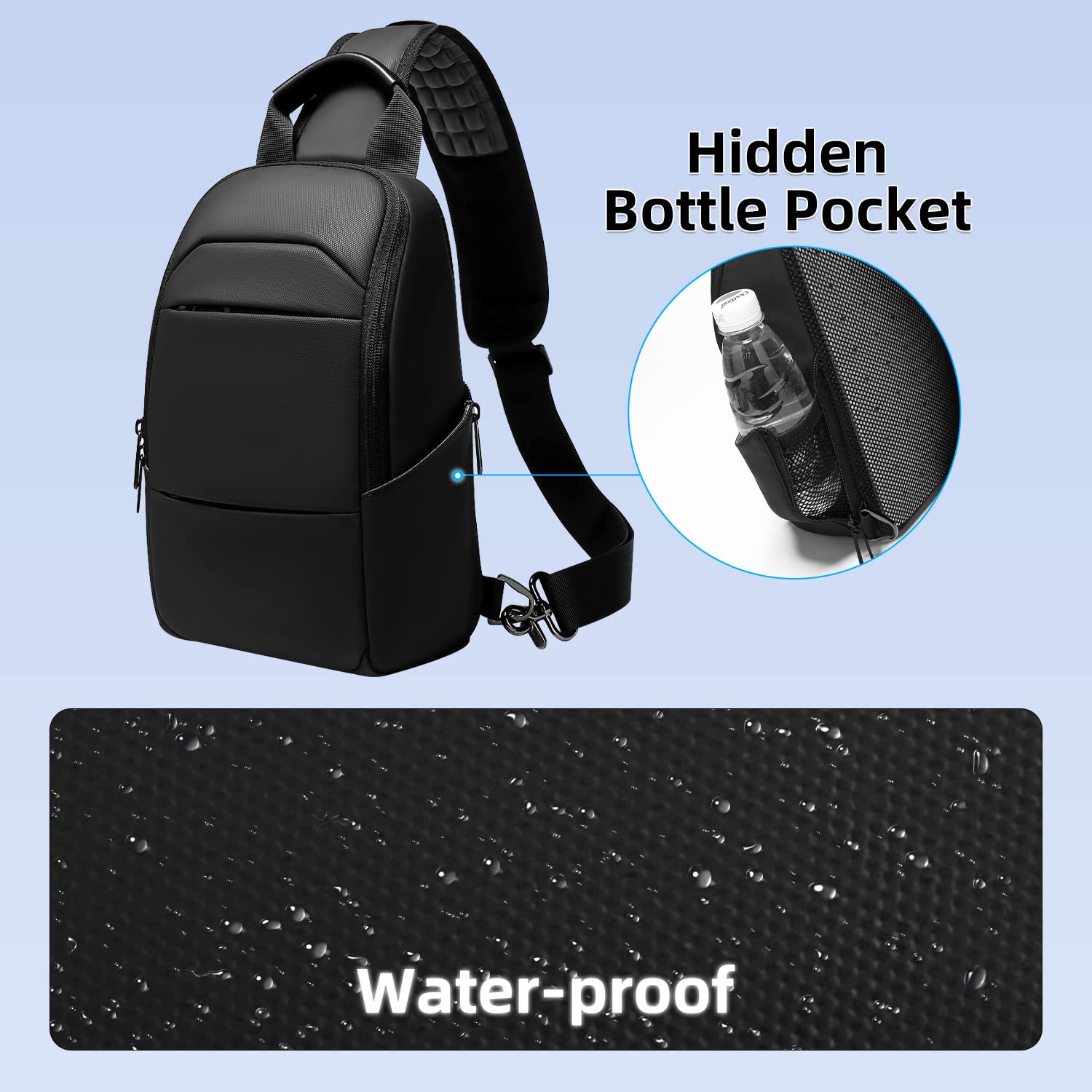 Zaino Monospalla Impermeabile Marsupio Tracolla Uomo Pratico Borsa Monospalla Piccolo per Ciclismo Viaggi Affari-Nero