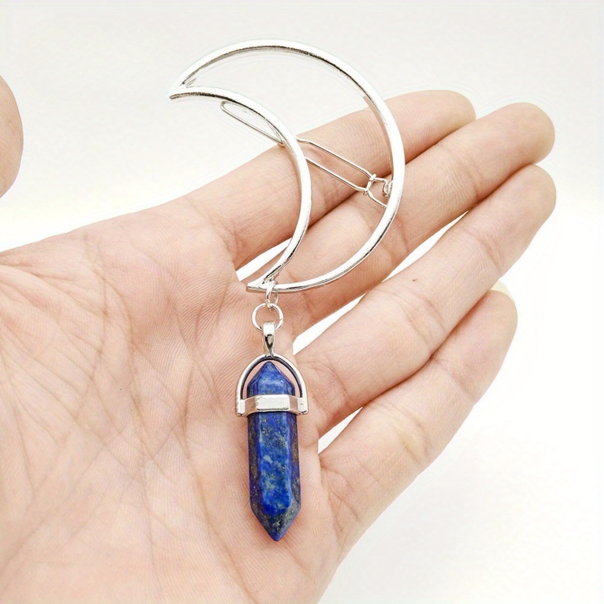 Moon Hair Clip with Hexagonal Stone Pendant, Alloy Barrette for Decorative Hairstyles, Party Looks and Daily Wear