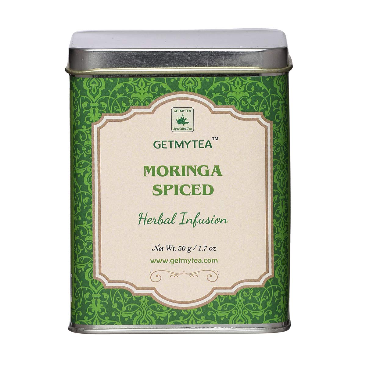 PEKOE TIPS TEA Moringa Spiced Herbal Infusion | Natural Herbs and Spices | Pure Moringa herbal tea | Immunity Boost | Loose Leaf Can | Caffeine free zero Caffeine | - (50 Grams) 50+ cups