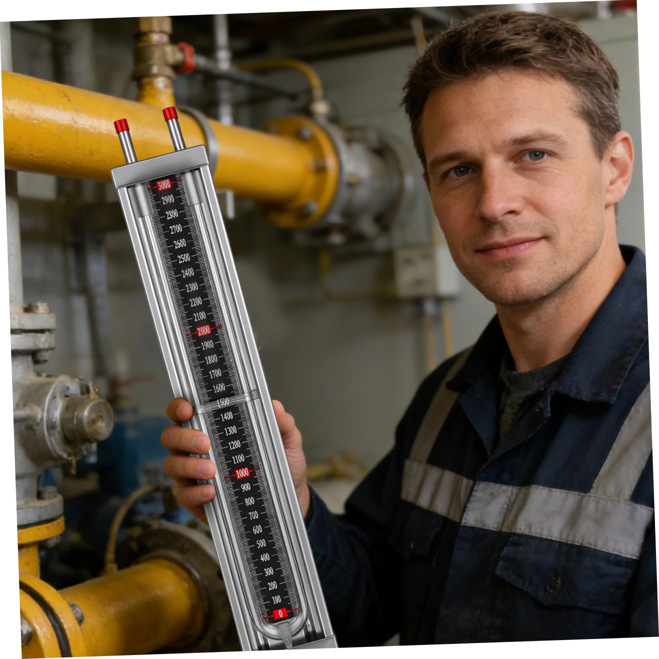 Differenzdruckmessgerät U-rohr Manometer Wassersäule Messgerät mit Vakuumschlauch Edelstahl 0–3000 Pa für Hauswasserwerk und Labor