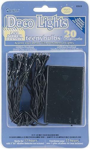 Darice Deco, funciona con pilas, 20 LED multi con un juego de bombillas pequeñas de alambre verde, multicolor