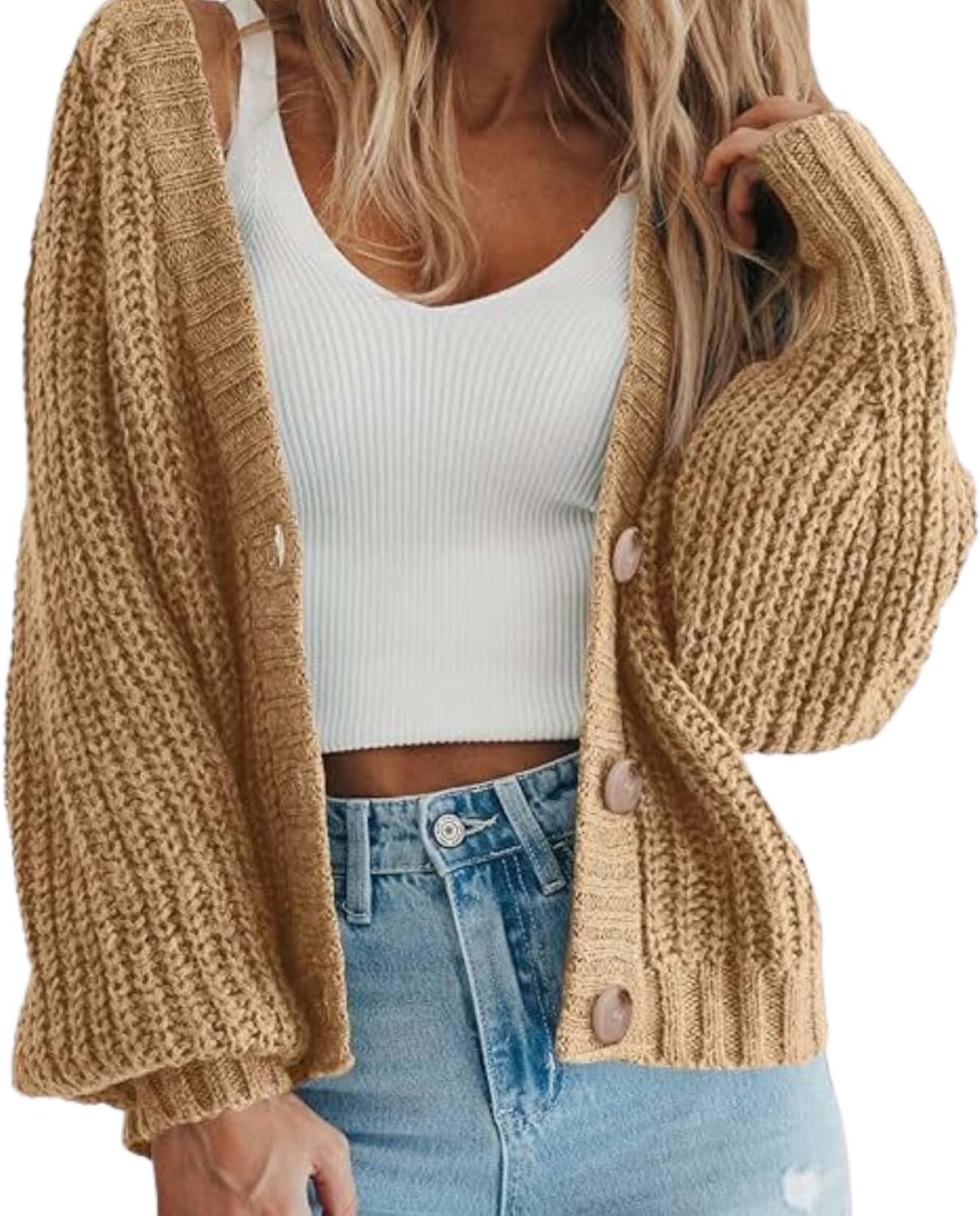 Ultimate Womens Thick Knit Cardigan Sweater Cozy Long Sleeve Button Loose Short Warm Cardigan Sweater