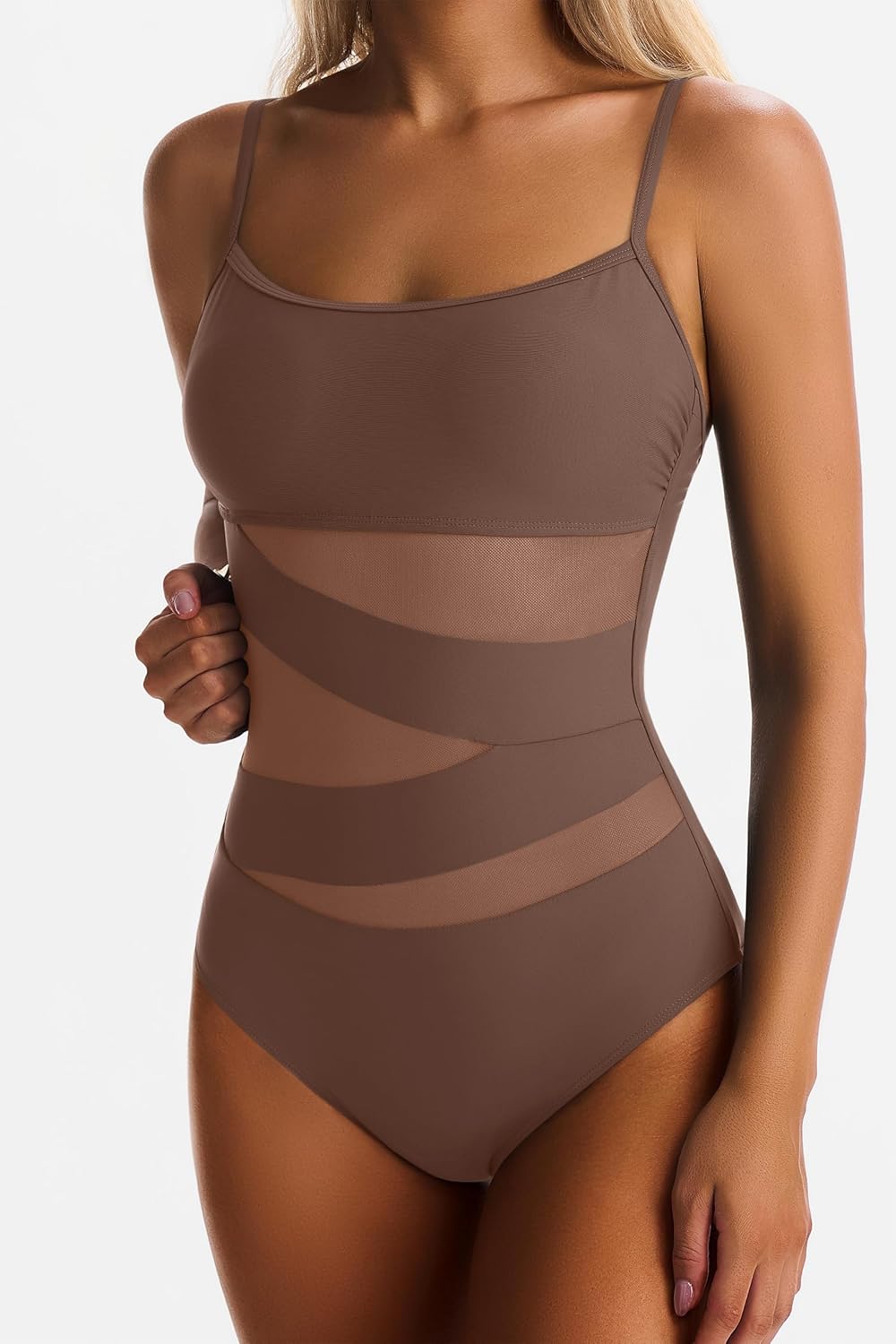 Womens Mesh One Piece Swimsuit Tummy Control Bathing Suit Sexy Push Up Swim Suit Slimming Swimwear - Image 2