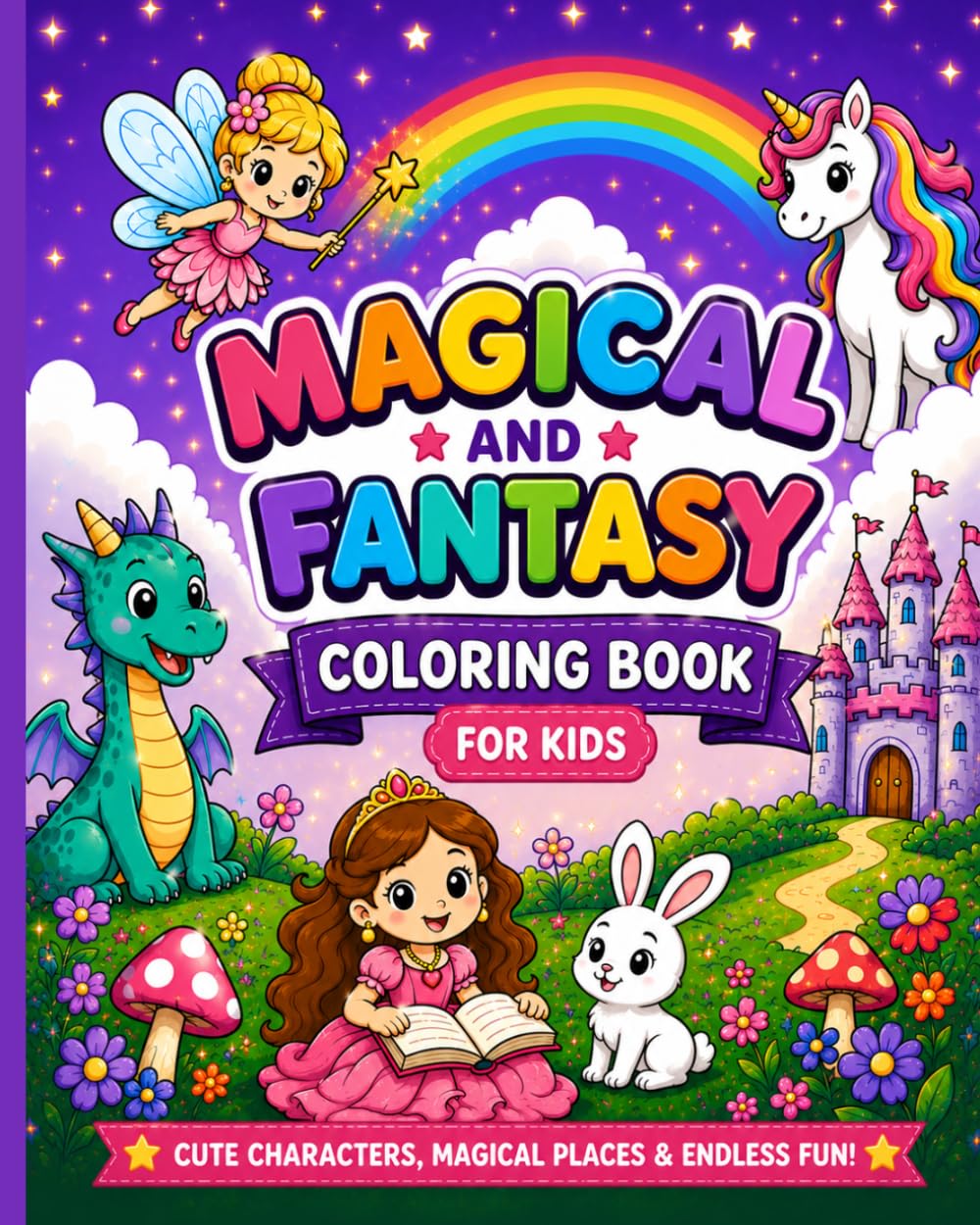 50 Pages of Magical and Fantasy Coloring Book with Thick Bold Outline for Kids: Fun & Easy Coloring Pages with Unicorns, Dragons, Fairies, Castles, Mermaids, and Enchanted Adventures for Kids