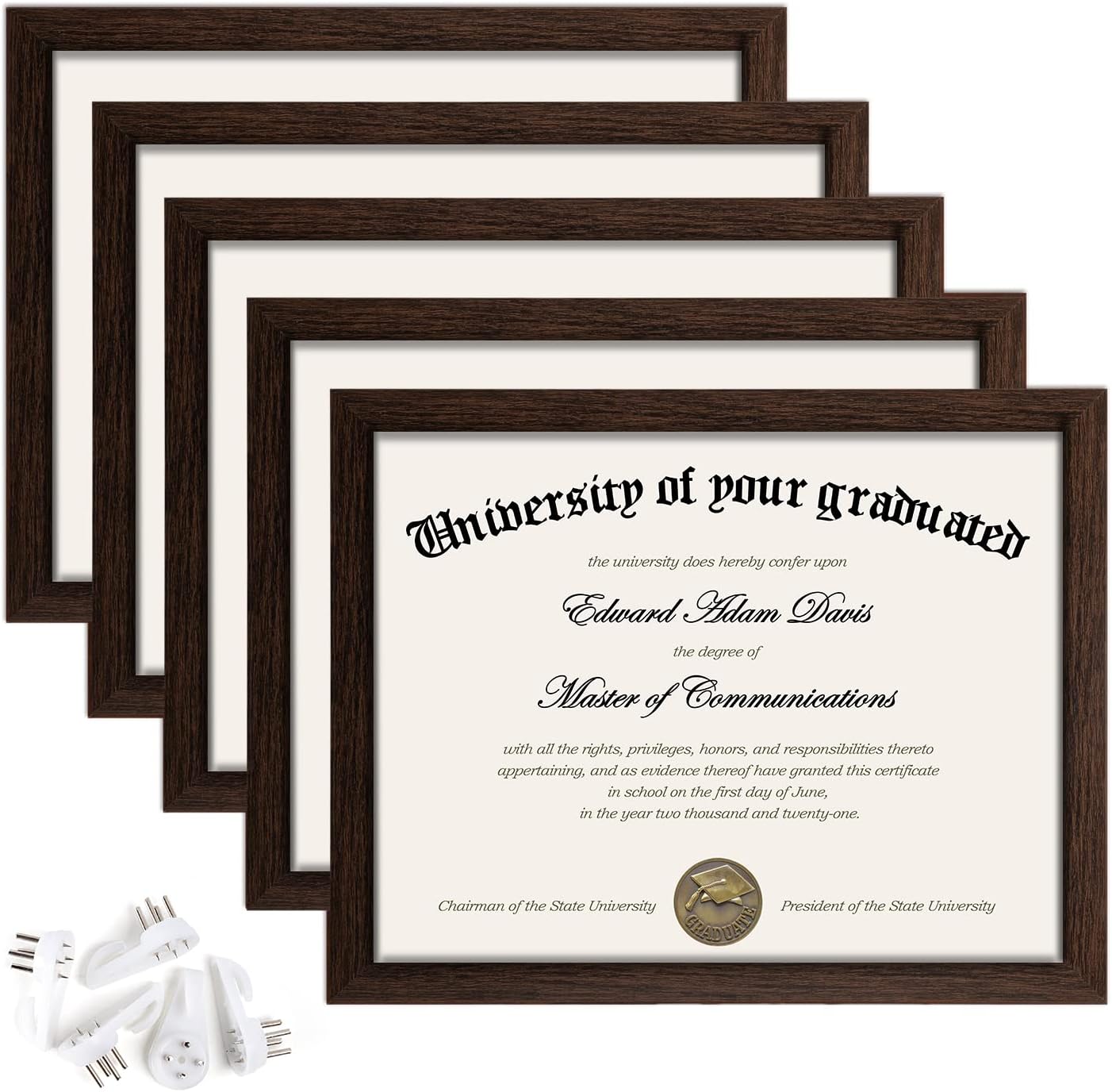 upsimples 8.5x11 Brown Certificate Frame Set of 5, 8x10 Black Picture Frame Set of 5