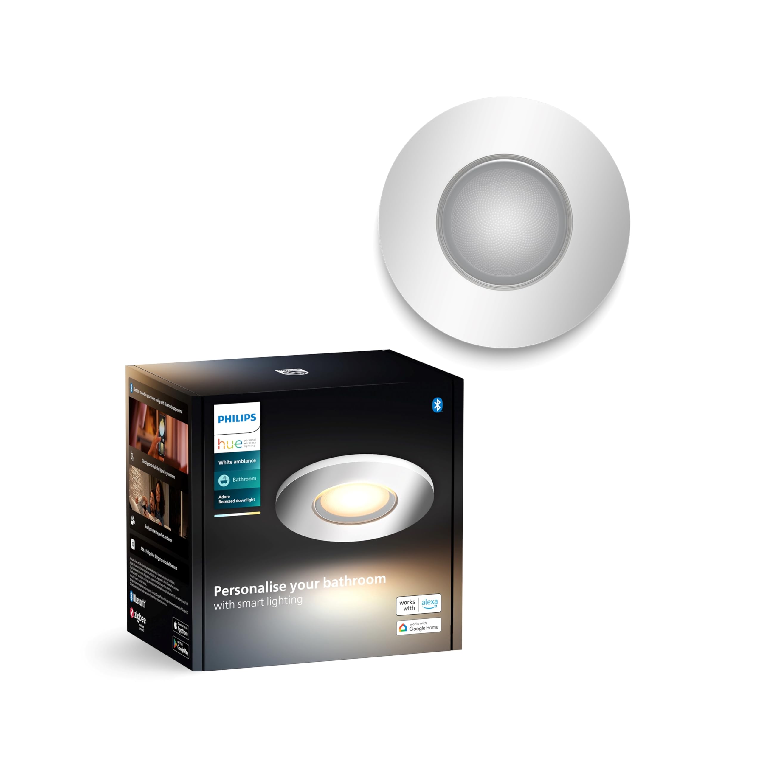 Philips Hue White Ambiance Adore Deckenspot rund, silber 1x250lm inkl. Dimmschalter, Bad-Beleuchtung, dimmbar, steuerbar via App, kompatibel mit Amazon Alexa (Echo, Echo Dot), neue Generation