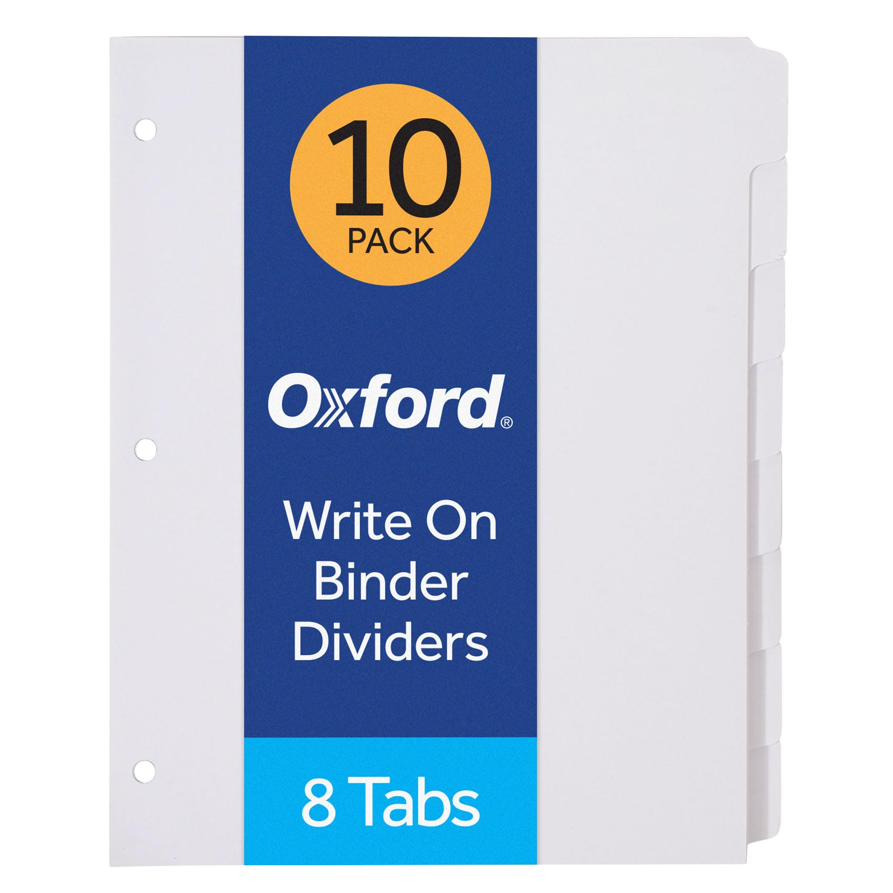 Oxford Binder Dividers, Blank Write-On, White, 1/8-Cut Tabs, Letter Size, 3-Hole Punched, 8 Tabs Per Set, 80 Dividers (10 Sets), for School, Office, and Home Organization image 3